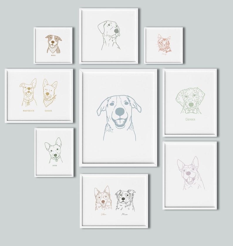 custom pet portrait, dog mom christmas gift, unframed art print, custom dog decor, dog drawing, gift for pet lover, pet keepsake memorial image 1