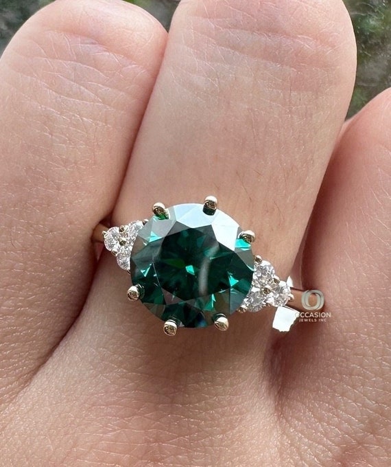 Buy 5.00 Ctw Green Moissanite Engagement Ring Round Cut Moissanite Ring Dark Green Moissanite Ring Cluster Diamond Ring Wedding Ring for Woman Online in India Etsy