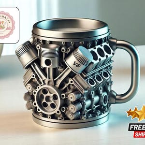 3Dカーエンジン樹脂マグカップ | ステンレススチールコーヒーカップ | 芸術的なティーカップ | お父さんへの楽しいギフトアイデア | ユニークなキッチンカウンターアクセサリー