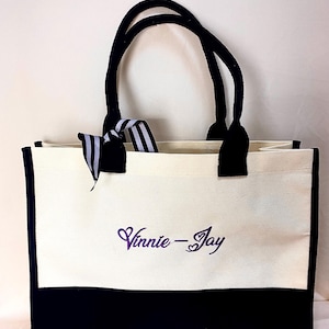 Personalized Embroidered Canvas Tote Bag – Custom Name Monogram | Large Eco-Friendly Beach Bag, Bridesmaid Gift, Weekend Travel Tote