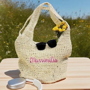 Personalized Straw Beach tote Bag – Custom Embroidered Bridesmaid Gift, Beach Wedding Tote, Bachelorette & Destination Party Bag