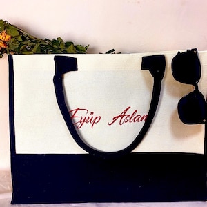 Personalized Embroidery Canvas Tote, Embroidered Tote, Monogram Canvas Tote Bag, Custom Tote Bag, Preppy Boat Bag, Monogramed Beach Bag