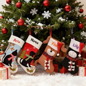 Personalized Pet Christmas Stocking: Dog & Cat Applique, Plush Cuff