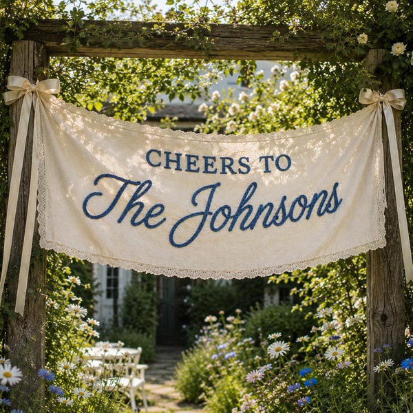 Fabric Lace Wedding Welcome Sign,Custom Romantice Ceremony Reception Banner,Custom Linen Garden Signage,Wedding Sweetheart Table Signs