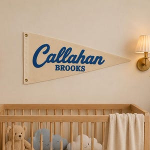 Personlig namnflagga för bebisar, broderad barnrumsdekor, babyrumsdekor, födelsedagsfestrekvisita, vintage canvasvimpel, babyshowerpresenter