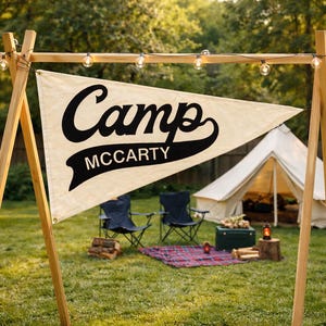 Banderín de lona bordado a mano personalizado, pancarta personalizada para campamento familiar, pancarta de despedida de soltera, decoración temática de club, decoración de patio.