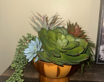 Artificial Succulent Centerpiece: Earthy Farmhouse Table Decor