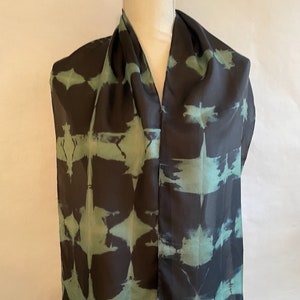 Black Silk Scarf, Mint Green Silk Scarf, Infinity Scarf, Neck Scarf, Head Scarf, Hand Painted/Dyed, titled Mint Green image 2