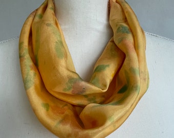 Silk Scarf, Hand Painted/Dyed, Orange Silk, Abstract Silk Design, titled “Uplifting Orange