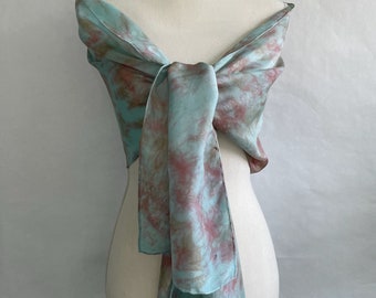 Silk Shawl, Silk Scarf, Silk Garment, Silk Accessory, Neck Scarf, Head Scarf, Luxury Gift for Her, Hand Painted/Dyed, titled “Blue Granite”