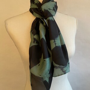 Black Silk Scarf, Mint Green Silk Scarf, Infinity Scarf, Neck Scarf, Head Scarf, Hand Painted/Dyed, titled Mint Green image 10