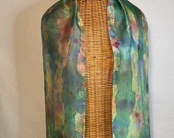 Silk scarf, hand-painted, "Spring Garden", hand dyed silk scarf, gift for her, Valentines, Galentines