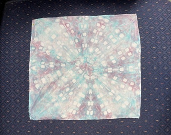 Silk Pocket Square, Silk Scarf, Hand Painted/Dyed, Aqua and Lavender Silk, titled “Lavender Mandala