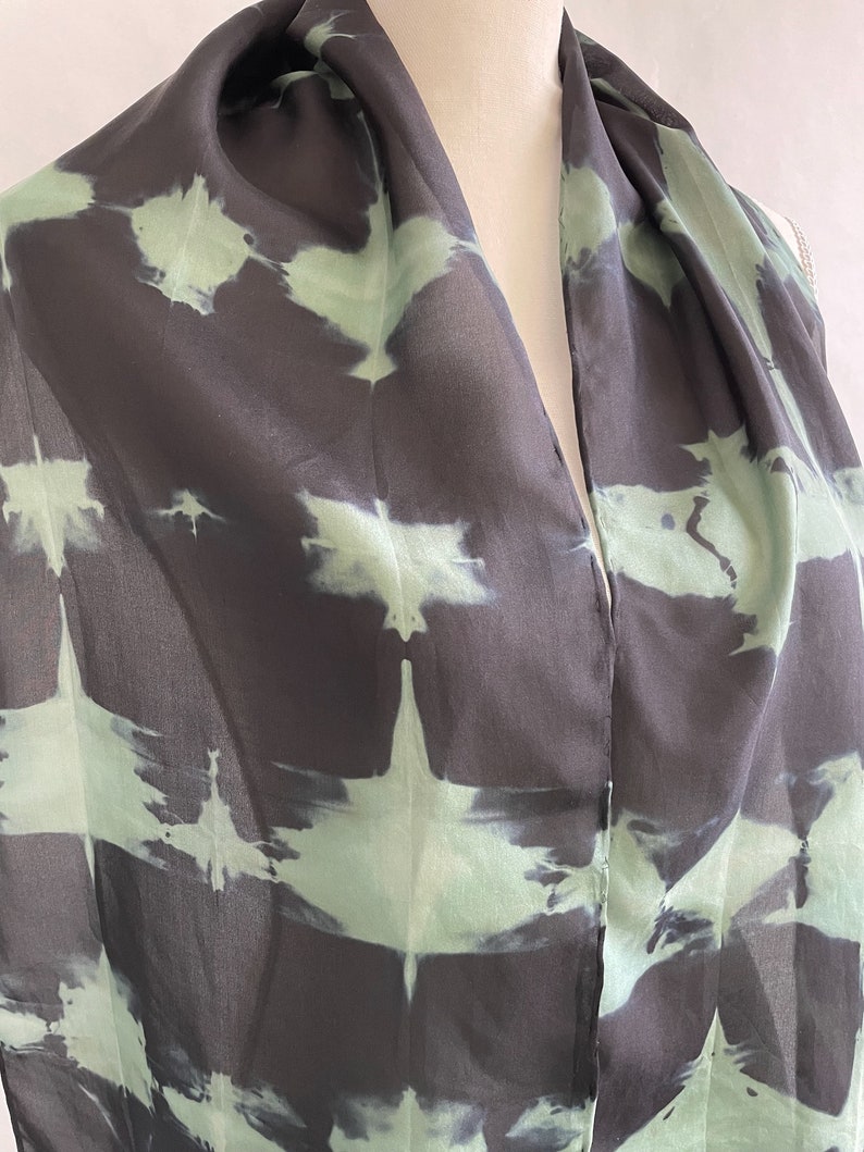 Black Silk Scarf, Mint Green Silk Scarf, Infinity Scarf, Neck Scarf, Head Scarf, Hand Painted/Dyed, titled Mint Green image 6