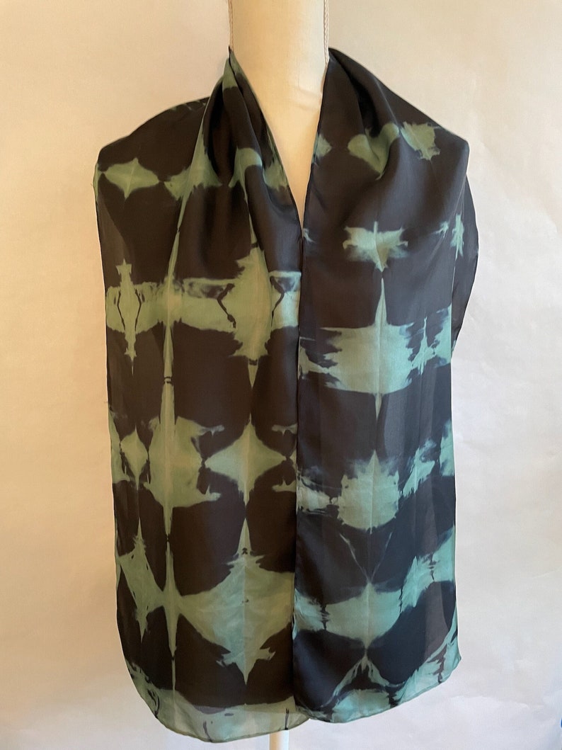 Black Silk Scarf, Mint Green Silk Scarf, Infinity Scarf, Neck Scarf, Head Scarf, Hand Painted/Dyed, titled Mint Green image 2