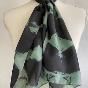 Black Silk Scarf, Mint Green Silk Scarf, Infinity Scarf, Neck Scarf, Head Scarf, Hand Painted/Dyed, titled Mint Green image 1