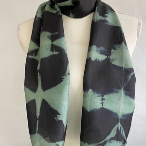 Black Silk Scarf, Mint Green Silk Scarf, Infinity Scarf, Neck Scarf, Head Scarf, Hand Painted/Dyed, titled Mint Green image 3