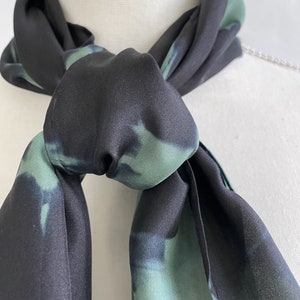 Black Silk Scarf, Mint Green Silk Scarf, Infinity Scarf, Neck Scarf, Head Scarf, Hand Painted/Dyed, titled Mint Green image 7