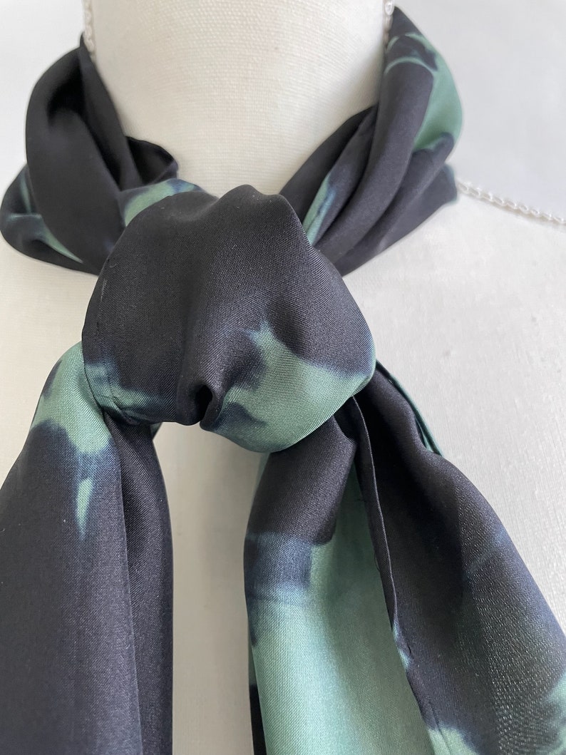 Black Silk Scarf, Mint Green Silk Scarf, Infinity Scarf, Neck Scarf, Head Scarf, Hand Painted/Dyed, titled Mint Green image 7