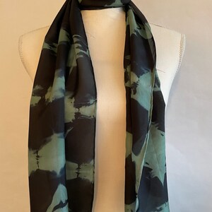 Black Silk Scarf, Mint Green Silk Scarf, Infinity Scarf, Neck Scarf, Head Scarf, Hand Painted/Dyed, titled Mint Green image 5