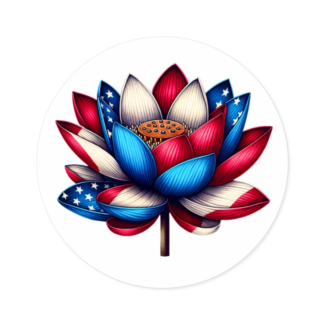 Round Stickers, Indooroutdoor Patriotic American Flag Lotus 2x2, 3x3 ...