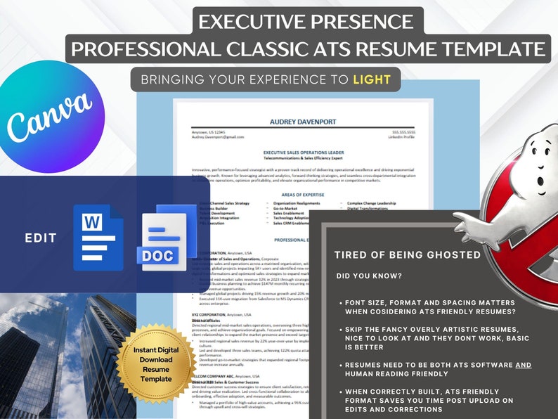 Canva Ats-friendly Resume Template | Executive & Graduate CV | Editable