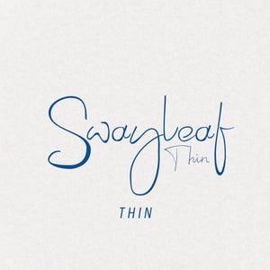 May include: Blue and white logo with the text "Swayleaf Thin" in a handwritten font.