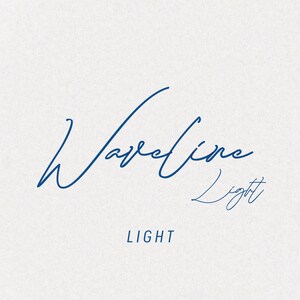 May include: A handwritten logo in blue ink on a white background. The logo says "Wavefine Light".