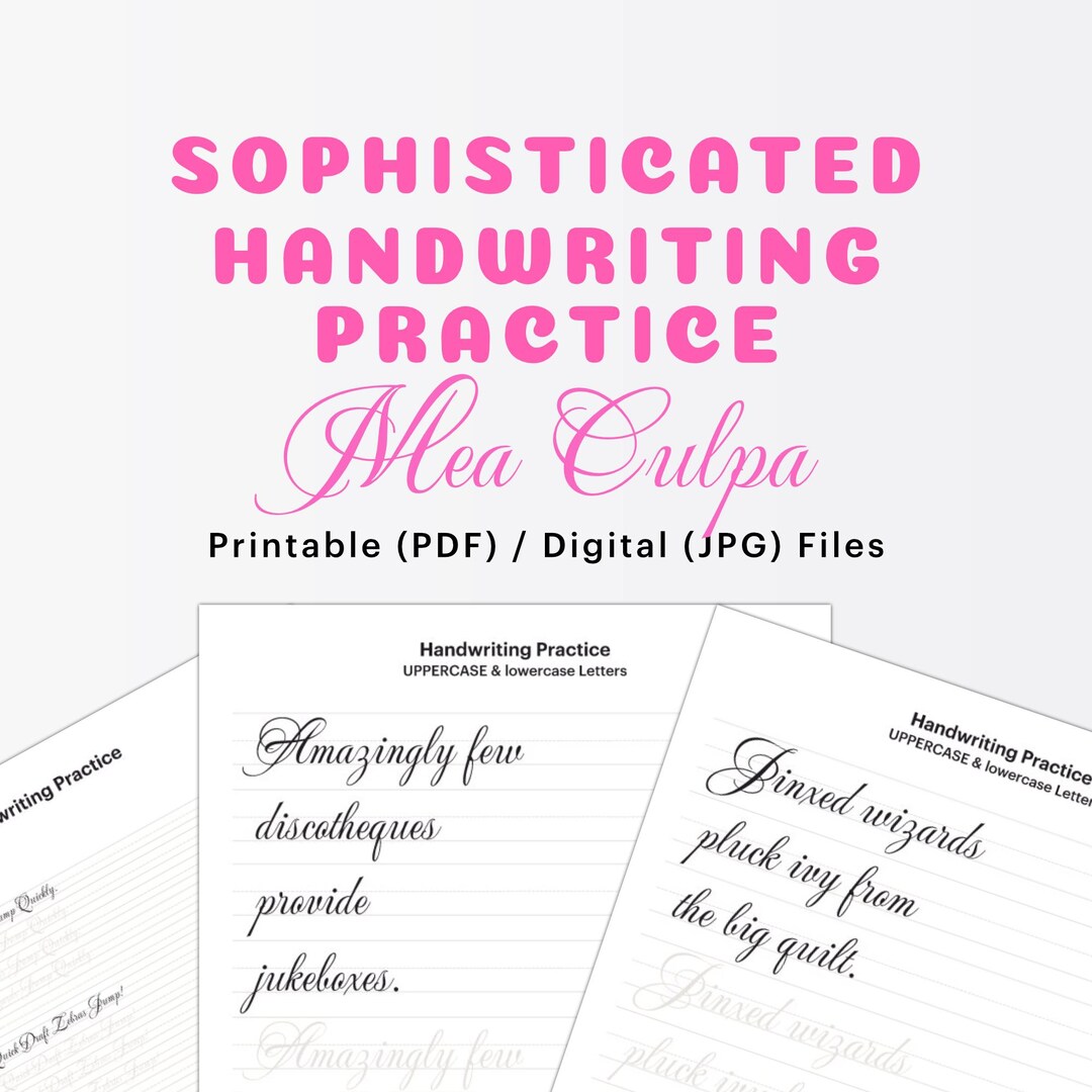 Sophisticated Hand Writing Practice, Printable Workbook, Handwriting ...