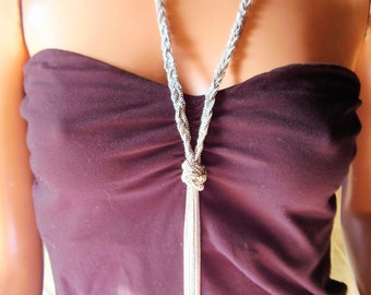 Silver Braid Fringe Chain Necklace