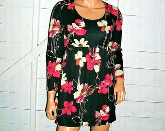 Vintage Black Red Floral Dress Sz S