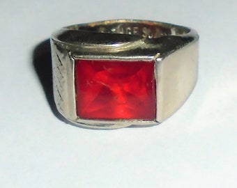 Silver Tone Red Unisex Ring Sz 10