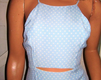 Baby Blue White Polka Dot Cut Out Maxi Dress Sz S