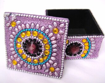 Vintage Purple Jeweled Trinket Box