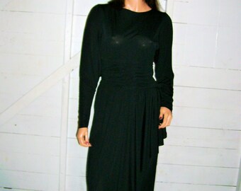 Vintage Rimini Black Ruched Dress Sz 8