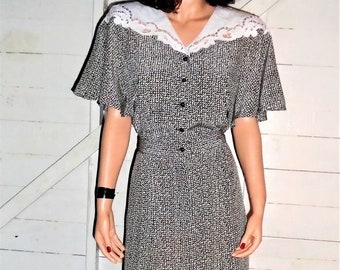 Vintage Nancy Johnson I. Magnin Black White Cut outs Dress 10