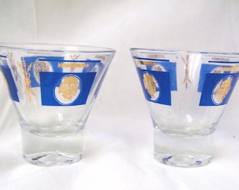 Vintage mid century dos azul oro cóctel gafas de cóctel