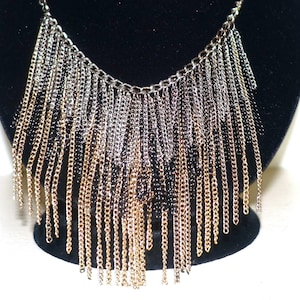 Silver Tone Gold tone Black Tassel Necklace