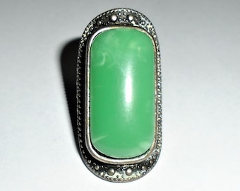 Silver Tone Jade Green Statement Ring 6