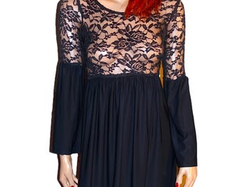 Vintage Black Sheer Lace Dress S