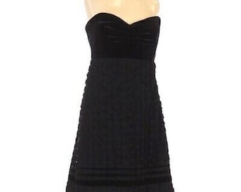 Betsey Johnson Black Strapless Velvet Rosette Dress Size 6