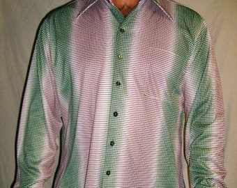 Vintage Green Beige Striped Button Up Shirt L