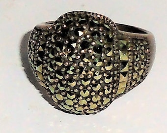 Vintage Thailand Sterling Silver Marcasite Ring Sz 8