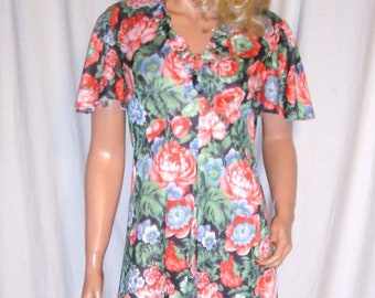 Vintage Green Floral Ruffled Maxi Dress M