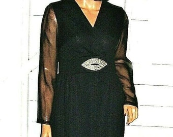 Vintage Black Sheer Sleeve Beaded Maxi Dress 10