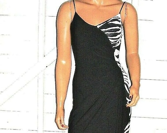Vintage Black White Zebra Print Ruched Maxi Dress S