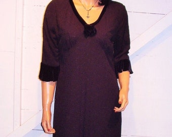 Vintage Zoe California Black Velvet Granny Dress M