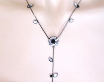 Silver Tone Rhinestone Mother Of Pearl Drop Necklace