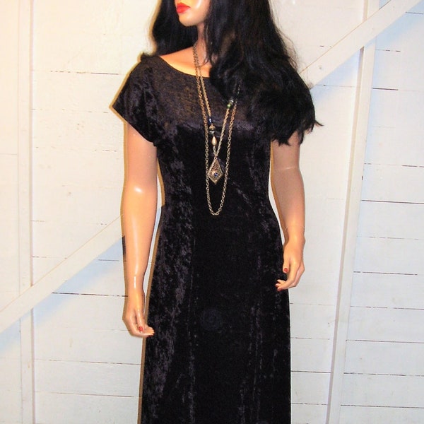 Vintage All That Jazz Black Velveteen Maxi Dress M