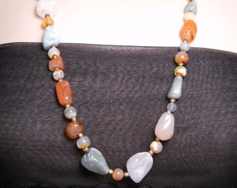 Vintage Multi Color Jade Silver Tone Stranded Bead Necklace
